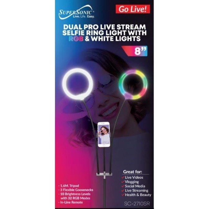 Pro Live Stream Double 8" Selfie Ring Light 32 Color Modes