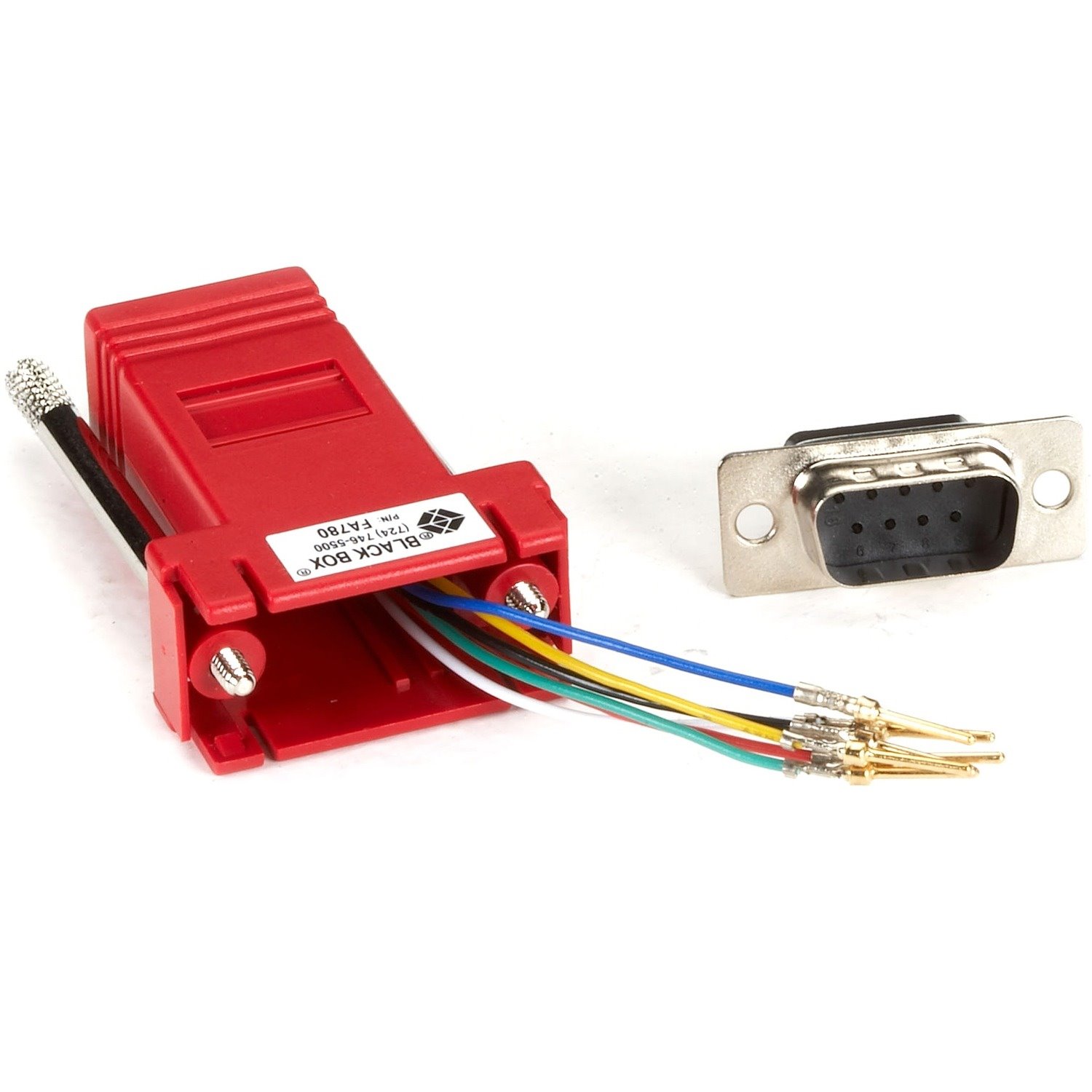 Black Box Modular Adapter Kit - DB9M to RJ11F, 6-Wire with Thumbscrews, Red