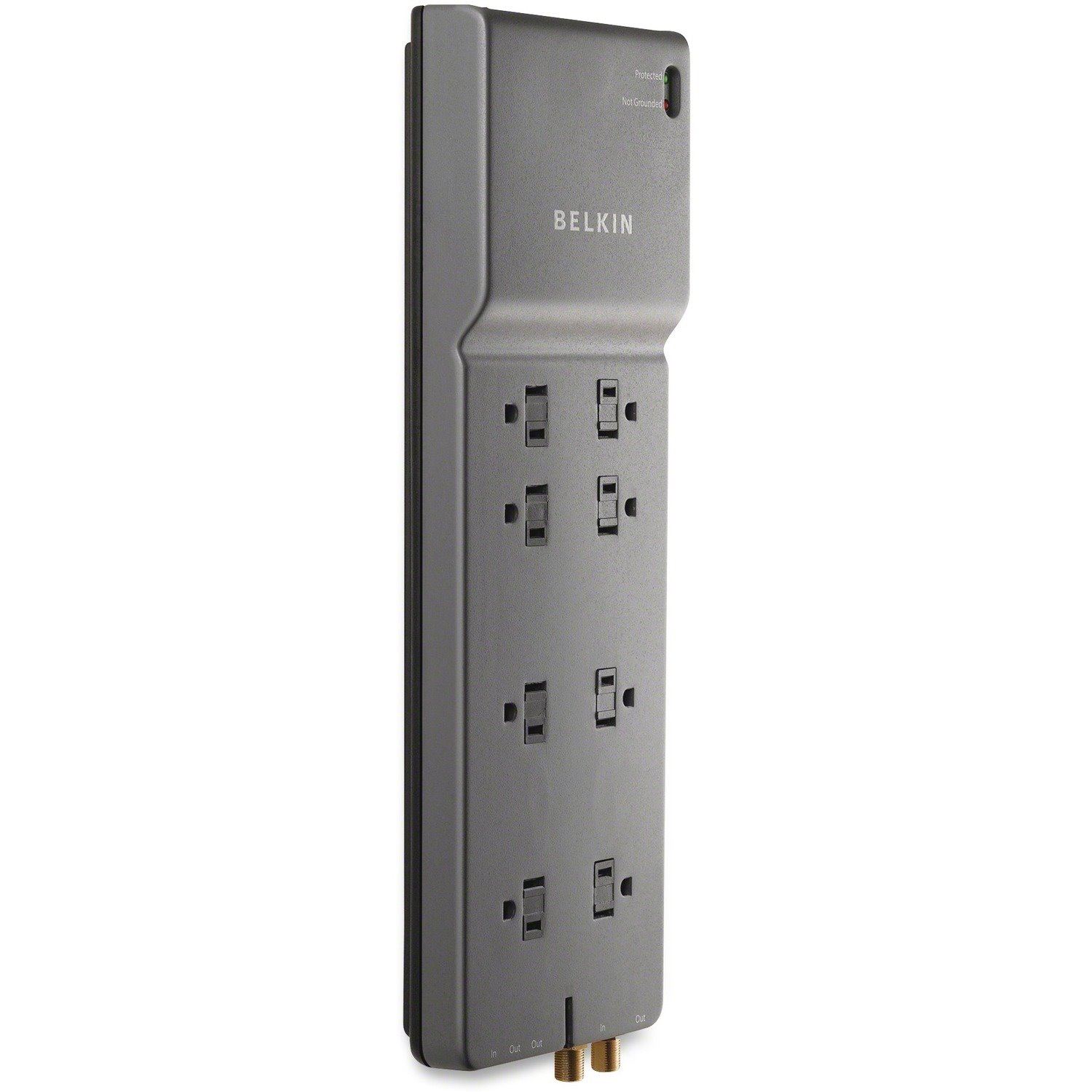 Belkin 8-Outlet Surge Protector - 12ft Cord - Right Angle Plug - 3550J - Telephone, Coaxial Protection - Grey