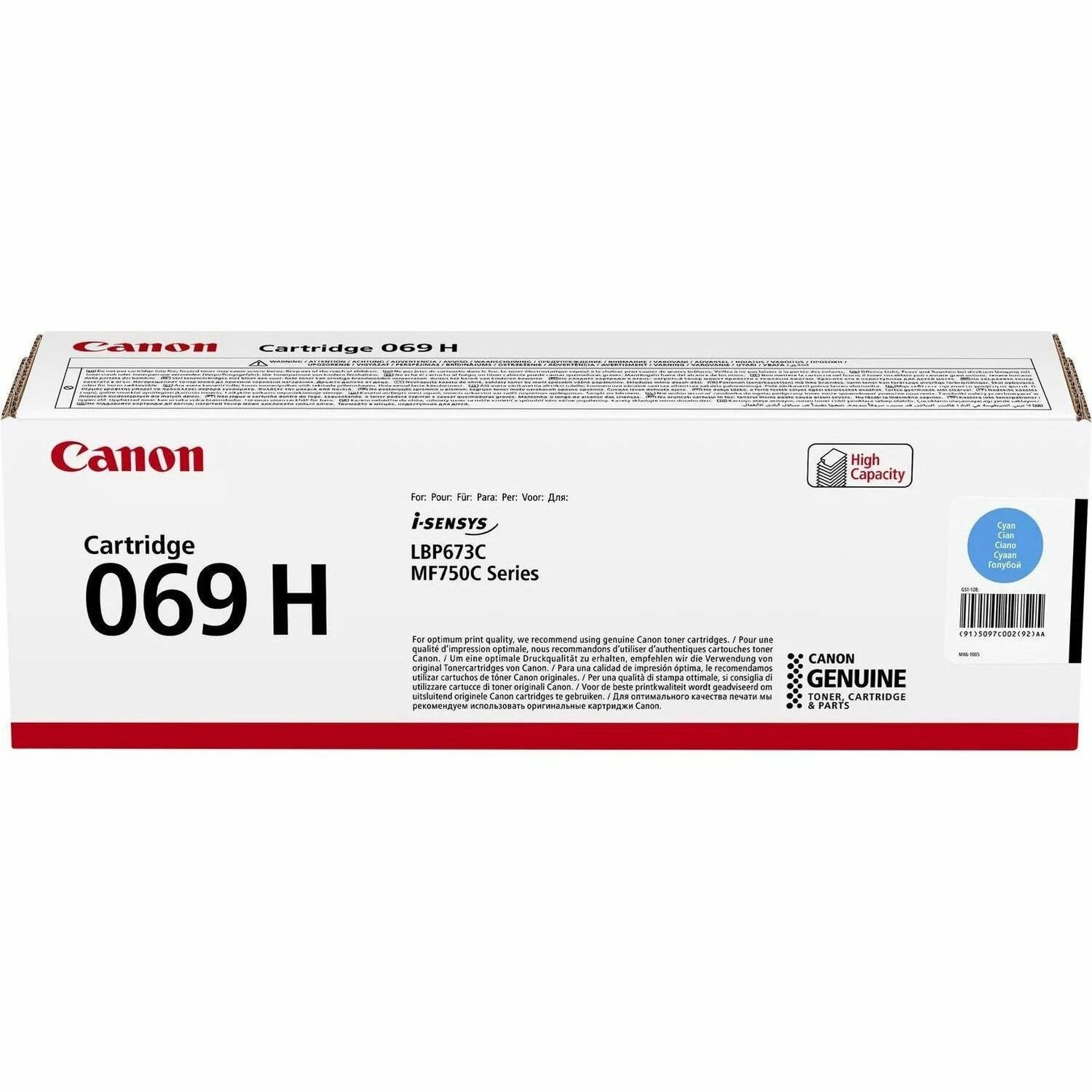 Canon 069H Original High Yield Laser Toner Cartridge - Cyan Pack