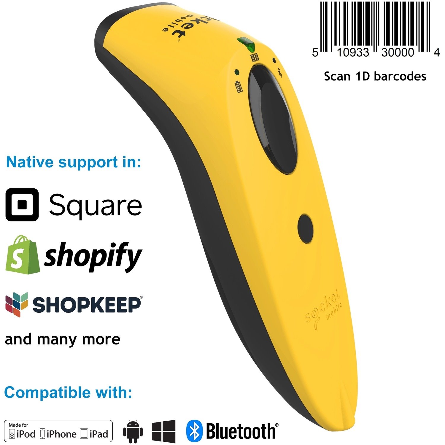 SocketScan&reg; S730, 1D Laser Barcode Scanner, Yellow