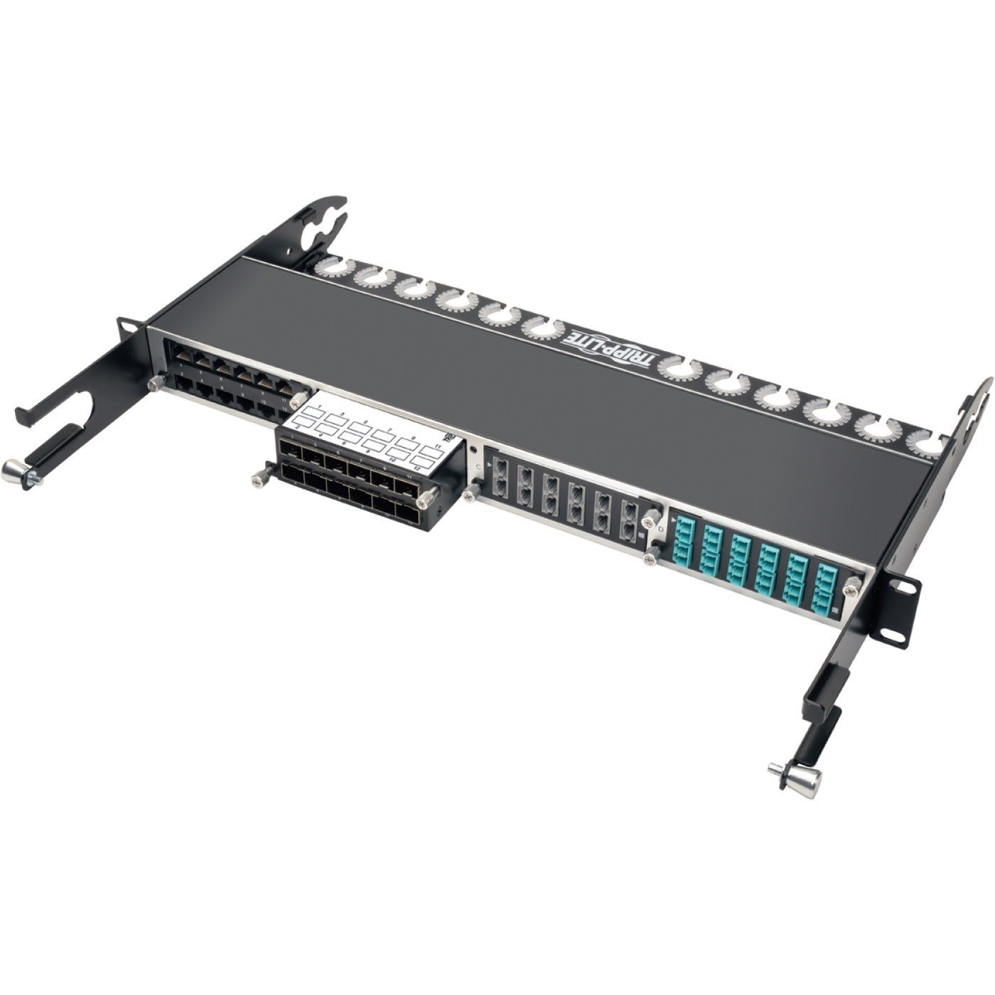 Tripp Lite by Eaton 12-Port SFP+ 10GbE Pass-through Cassette with six QSFP+ to 4xSFP+ Breakout Cables