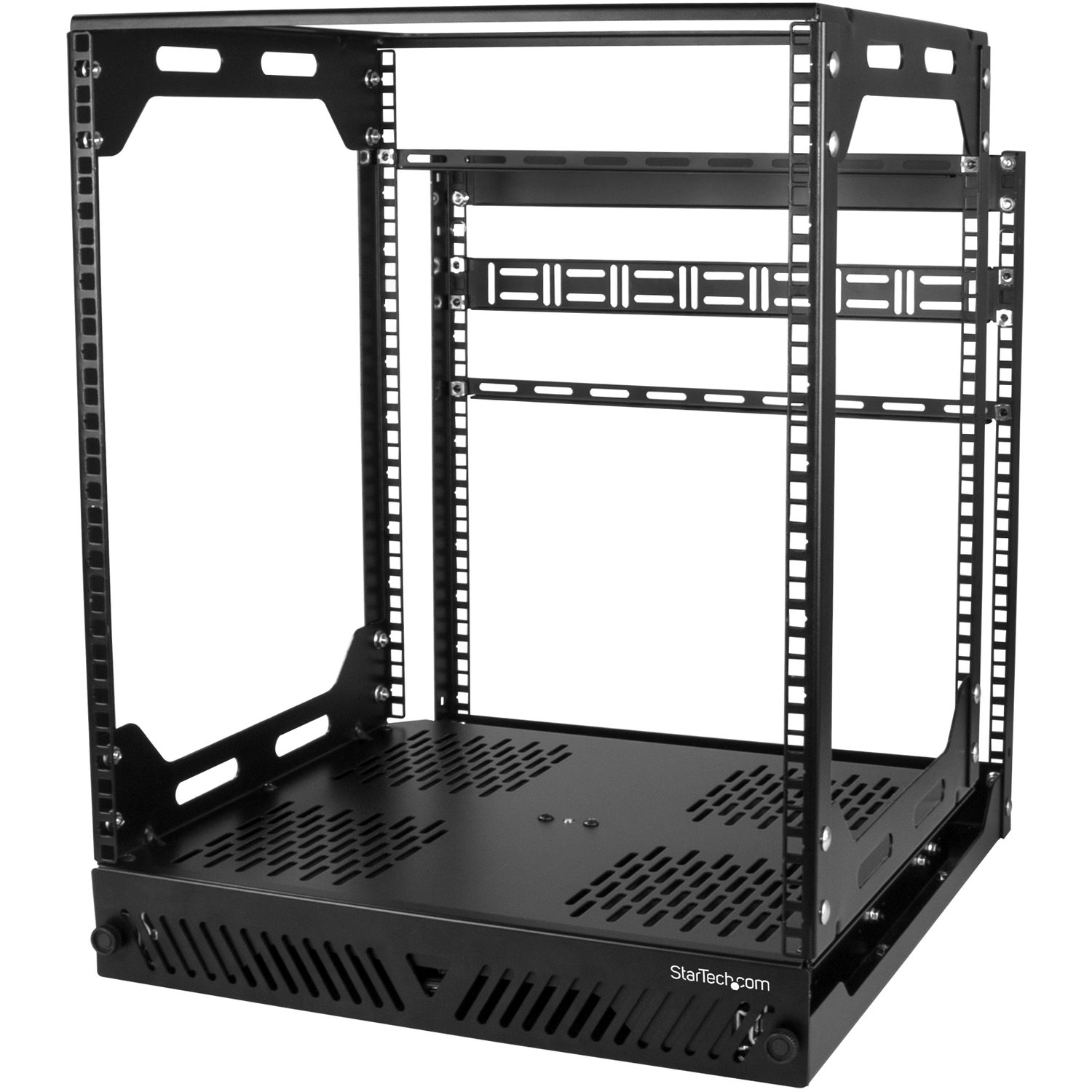 StarTech.com 12U 19" Open Frame Network Rack - Slide Out 4 Post 17" Deep Data/AV/IT/Computer Equipment Rack - Rotating/Pull Out/Pivoting