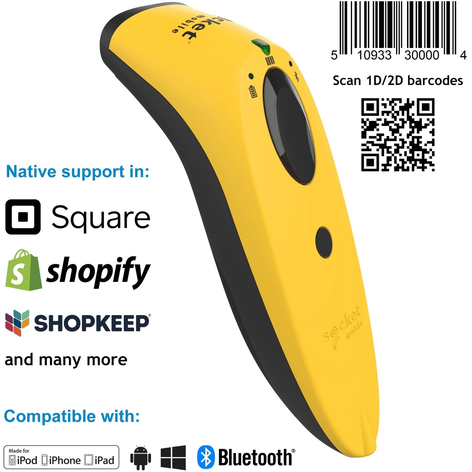 Socket Mobile SocketScan S740 Handheld Barcode Scanner - Wireless Connectivity - Yellow