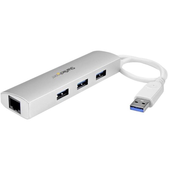 StarTech.com 3-Port USB Hub with Ethernet, USB-A Ports, Gigabit Ethernet/GbE, USB 5Gbps, Bus-Powered, Portable Laptop USB 3.0 Hub