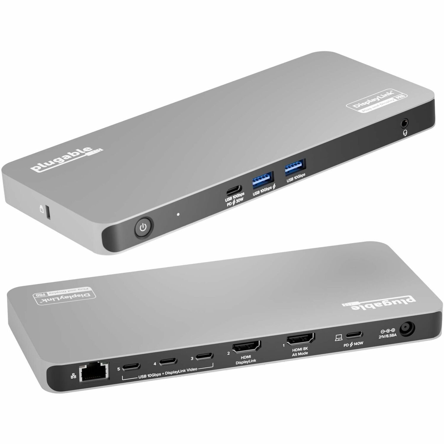 Plugable USB C Docking Station 5 Monitors, 140W DisplayLink Dock Connects up to Five 4K Displays for MacBook Windows Thunderbolt 4 Laptops