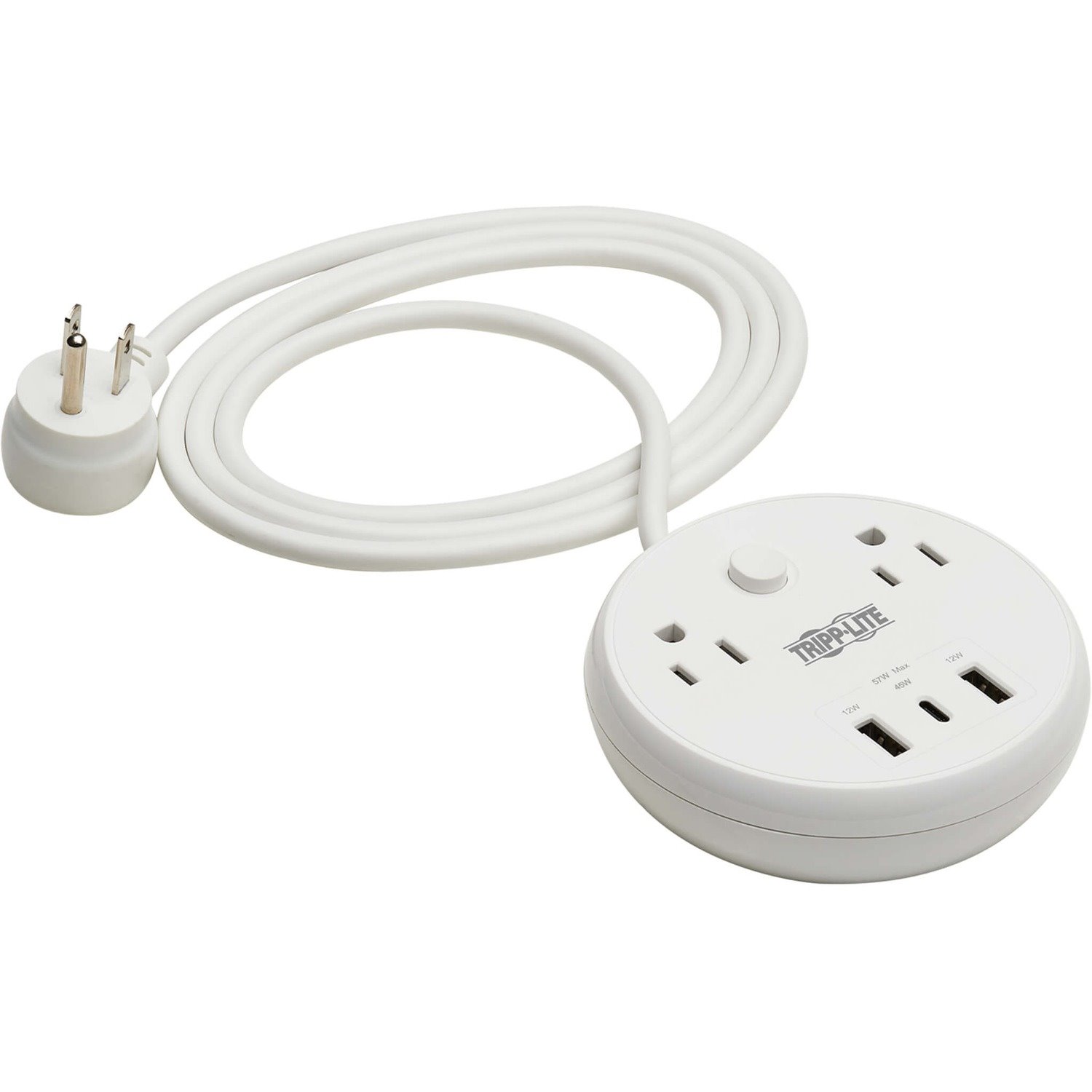 Eaton Tripp Lite Series Safe-IT 57W 2-Outlet Surge Protector - 5-15R Outlets, 3 USB Ports, 8 ft. (2.4 m) Cord, 300 Joules, Antimicrobial Protection, White