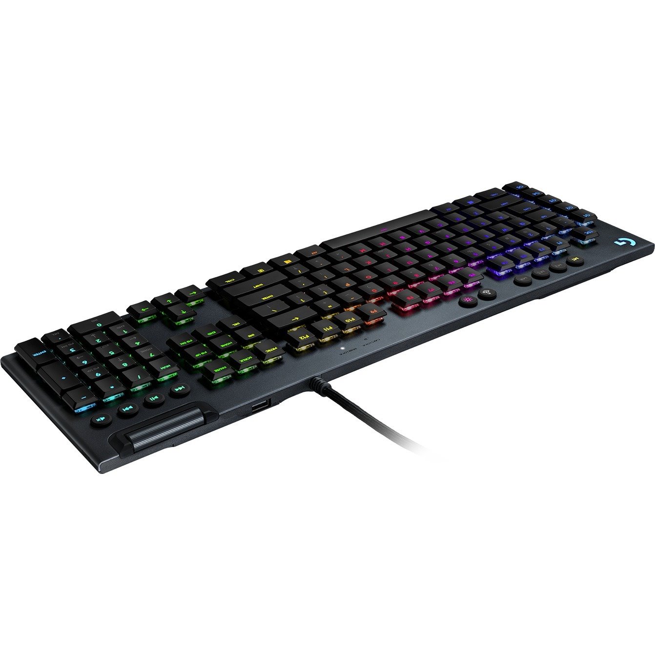 Logitech G815 LIGHTSYNC RGB Mechanical Gaming Keyboard with Low Profile GL Tactile key switch, 5 programmable G-keys,USB Passthrough, dedicated media control, black and white colorways