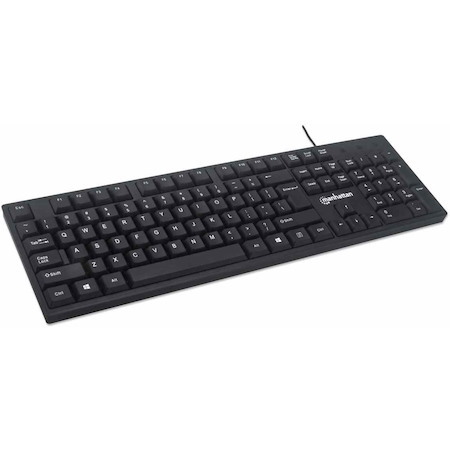 Manhattan Keyboard UK USB Wired, Standard Qwerty layout, Black, Full Size Keys, Cable 1.5m, USB-A connection, Plug and Play, Three Year Warranty, Retail Boxed