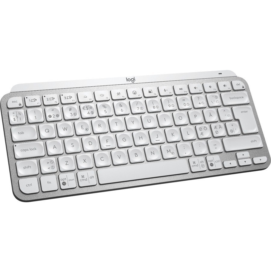 Logitech MX Keys Mini Keyboard - Wireless Connectivity - LED - Danish, Swedish, Finnish, Nordic, Norwegian - QWERTY Layout - Pale Gray