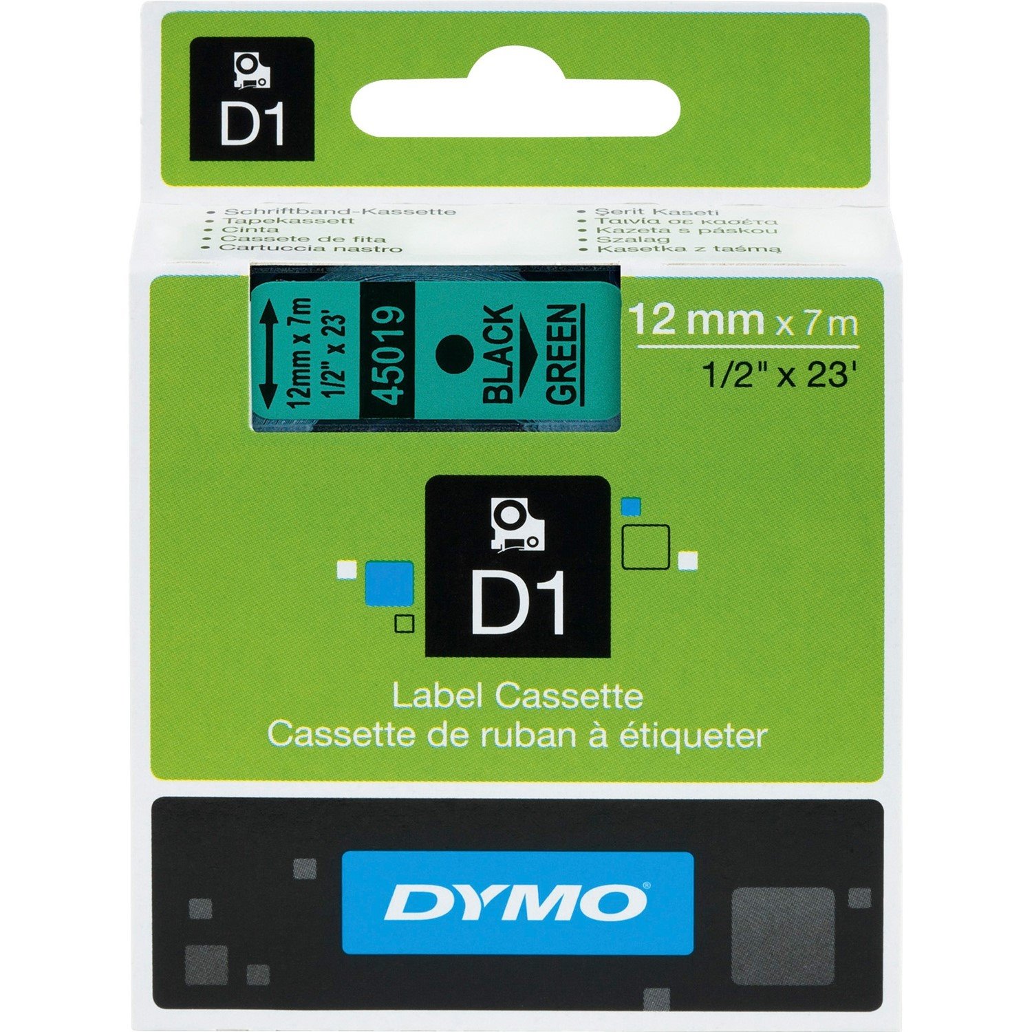 Dymo 45019 D1 BLK Print/ Green Tape