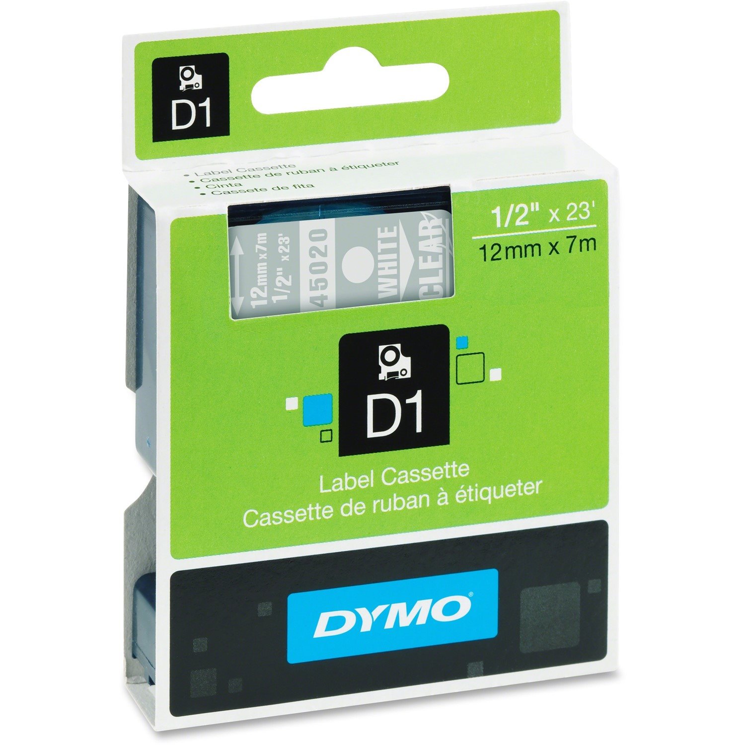 Dymo 45020 D1 White Print / Clear Ta