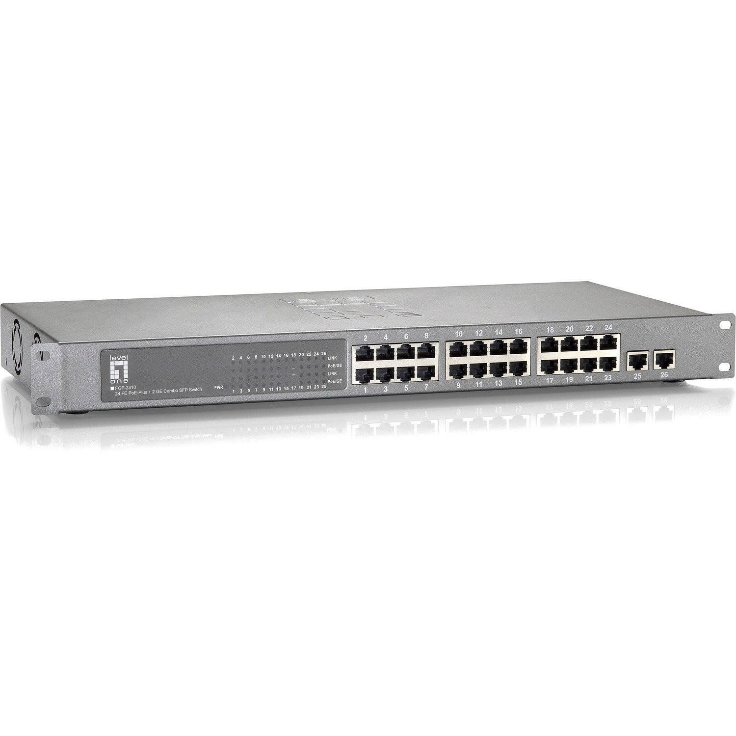LevelOne FGP-2410 24-Port 10/100 PoE w/2-Gigabit/SFP Combo Ports 19" Rack Mountable (240W)