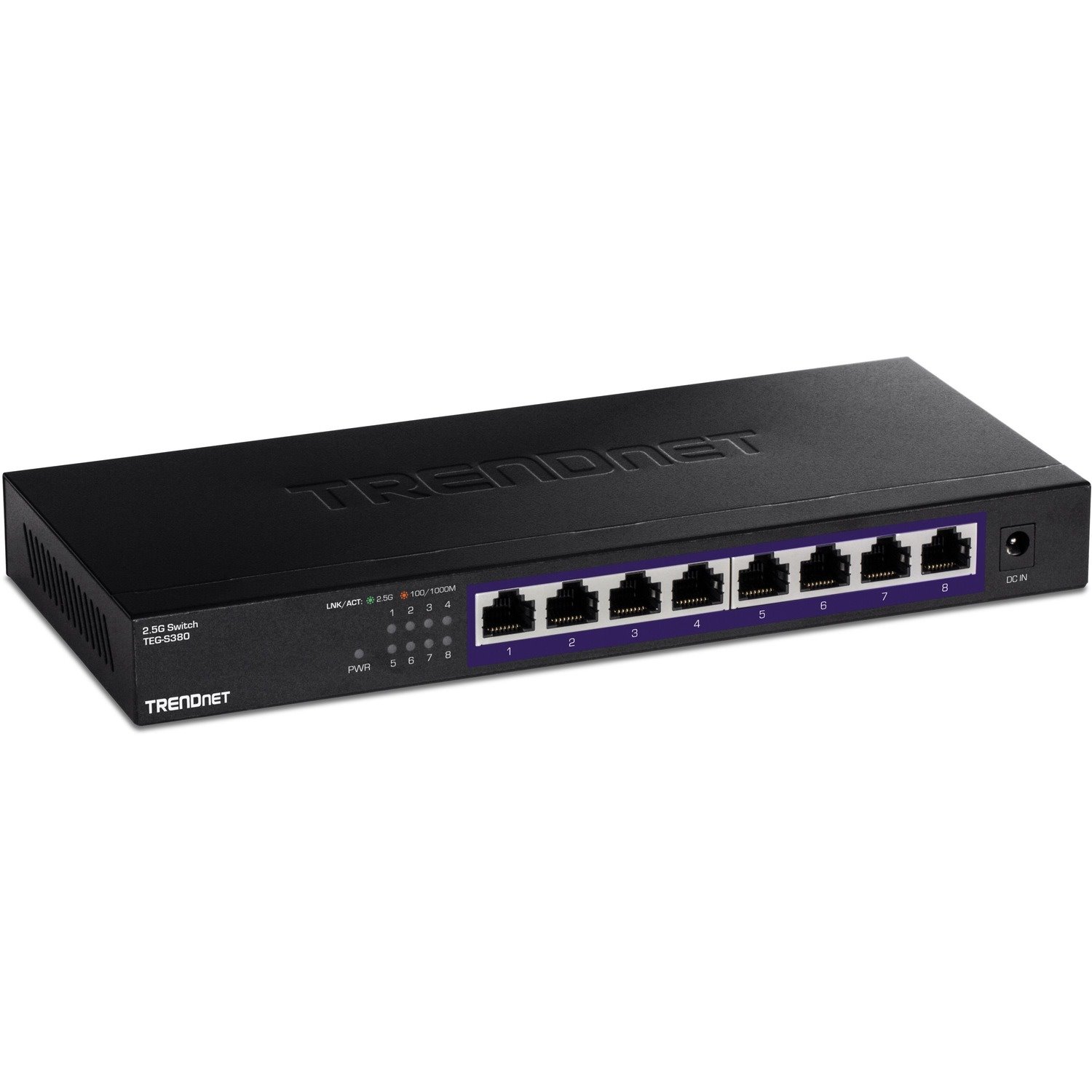 TRENDnet 8-Port Unmanaged 2.5G Switch, 8 x 2.5GBASE-T Ports, 40Gbps Switching Capacity, Backwards Compatible with 1000Mbps Devices, Fanless, Wall Mountable, Black, TEG-S380