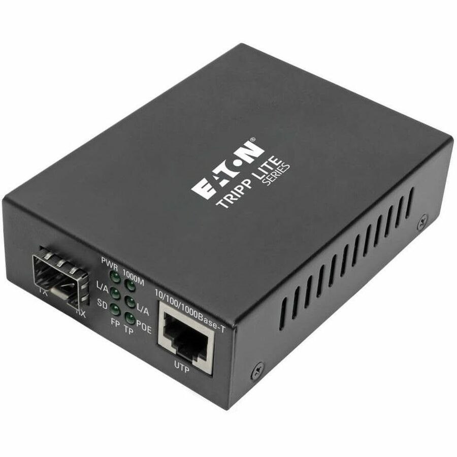 Eaton Tripp Lite Series Gigabit SFP Fiber to Ethernet Media Converter, POE+, International Power Cables, 10/100/1000 Mbps