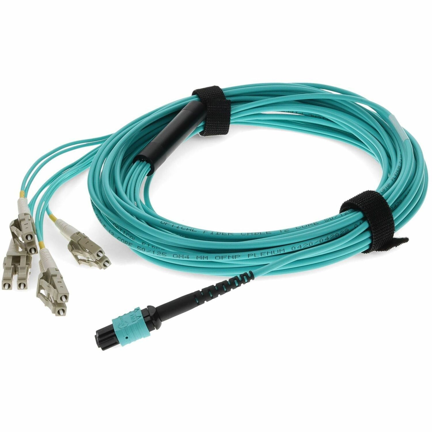 AddOn 2m MPO/UPC to 4xLC/UPC Duplex Aqua OM4 OFNP (Plenum-Rated) 8-Strand Fiber Fanout Cable