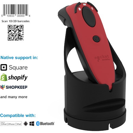 Socket Mobile DuraScan D740 Handheld Barcode Scanner - Wireless Connectivity - Red
