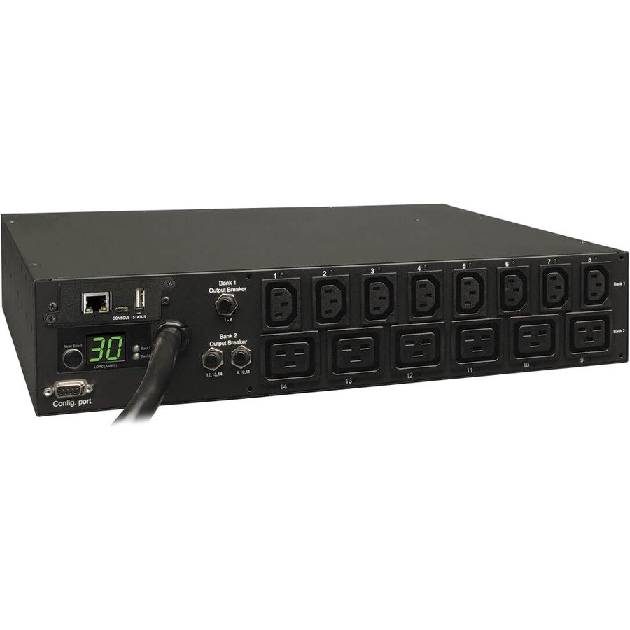 Eaton 5.5kW Single-Phase Switched PDU - LX Interface, 208/230V Outlets (8 C13 & 6 C19), L6-30P Input, 15 ft. (4.57 m) Cord, 2U Rack-Mount, TAA