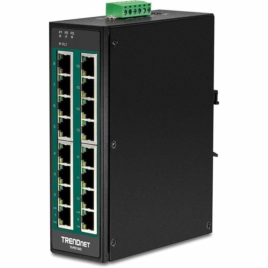 TRENDnet 16-Port Industrial Gigabit PoE+ DIN-Rail Switch