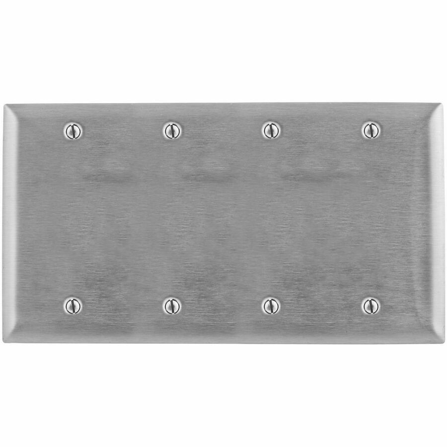 Hubbell Wallplate, 4-G, Blank, SS, Box