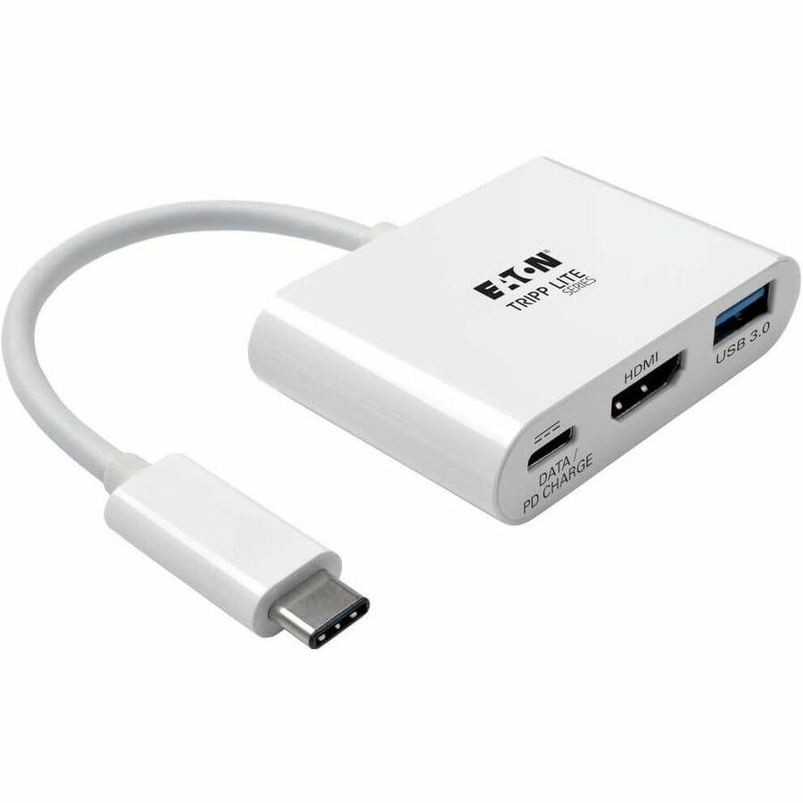 Eaton Tripp Lite Series USB-C to HDMI 4K Adapter with USB 3.x (5Gbps) Hub Ports and 60W PD Charging, HDCP, White