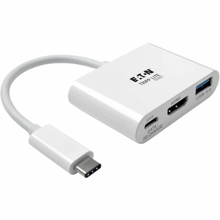 Eaton Tripp Lite Series USB-C to HDMI 4K Adapter with USB 3.x (5Gbps) Hub Ports and 60W PD Charging, HDCP, White