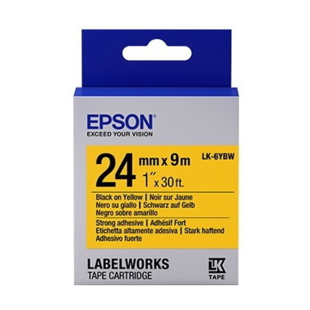 Epson LabelWorks Strong Adhesive LK Tape Cartridge ~1" Black on Yellow