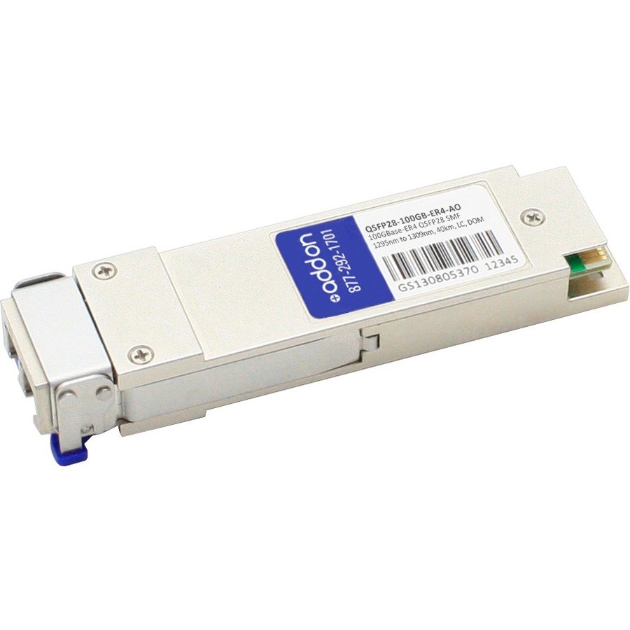 AddOn MSA and TAA 100GBase-ER4 QSFP28 Transceiver (SMF, 1295nm to 1309nm, 40km, LC, DOM)