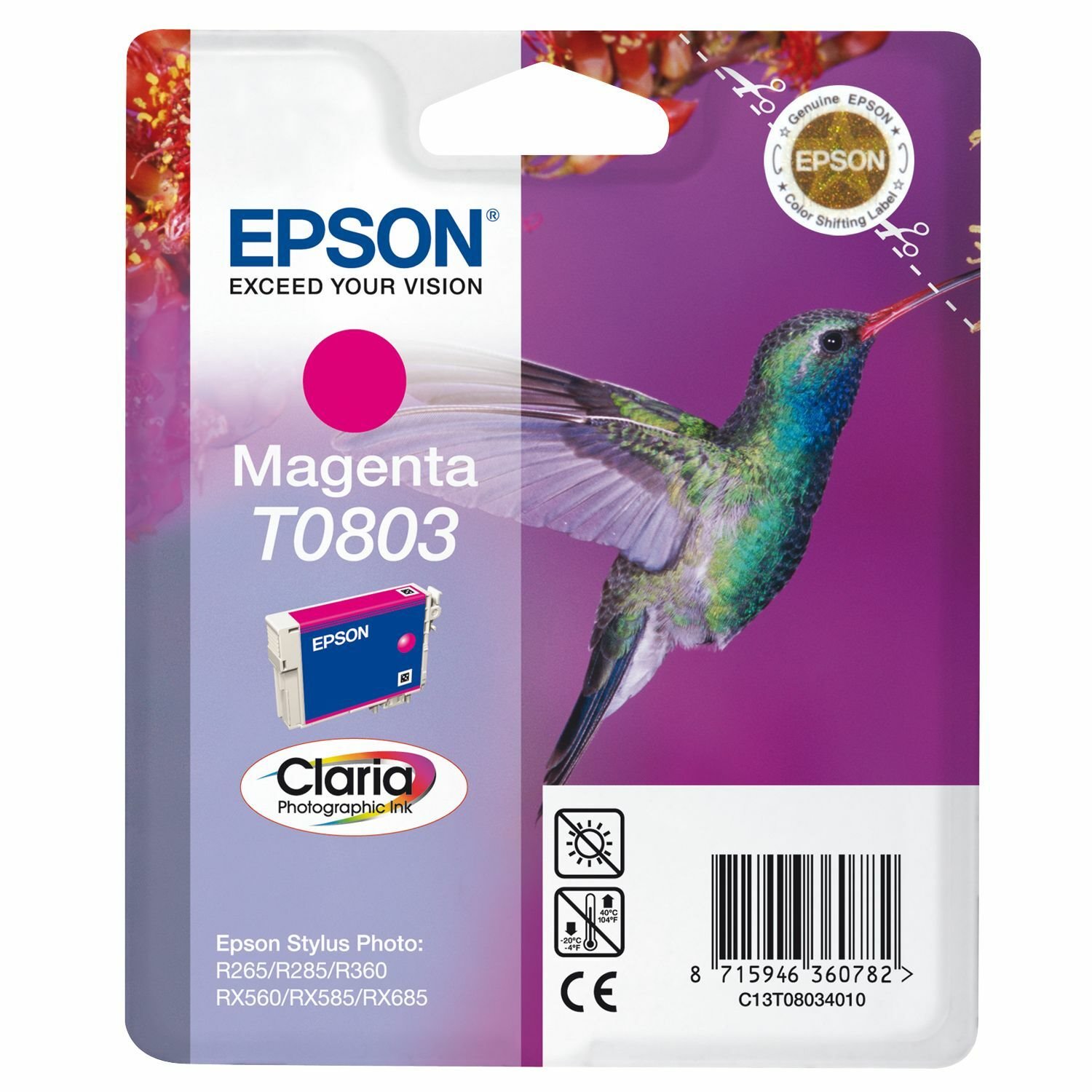 Epson Claria T0803 Original Inkjet Ink Cartridge - Magenta - 1 Pack