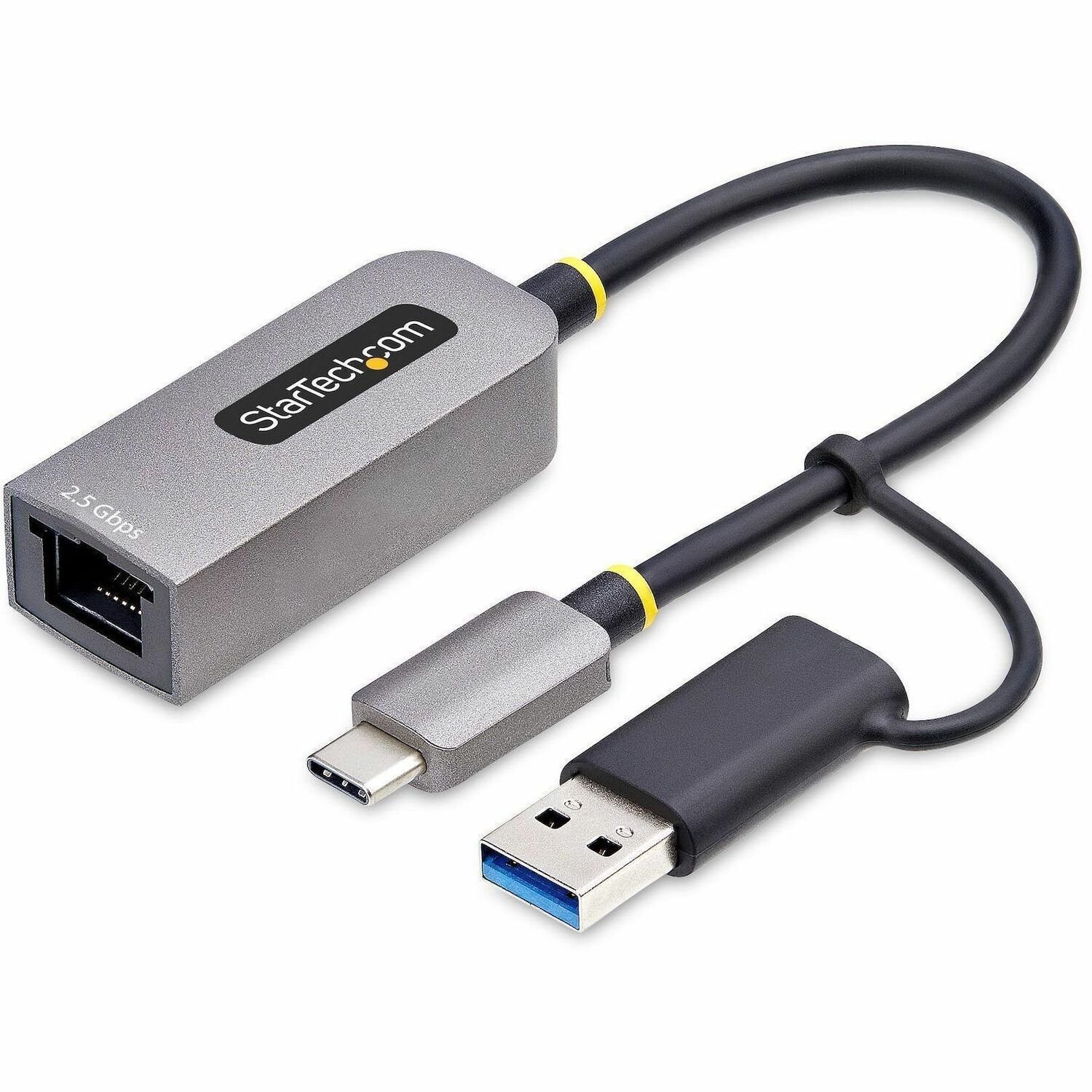 StarTech.com 2.5GbE USB C Ethernet Adapter mit USB-A Adapter, USB-C LAN-RJ45 Netzwerkadapter, USB 3.0 Typ-C auf 2.5Gb Netzwerk, 10Mb-2.5Gb