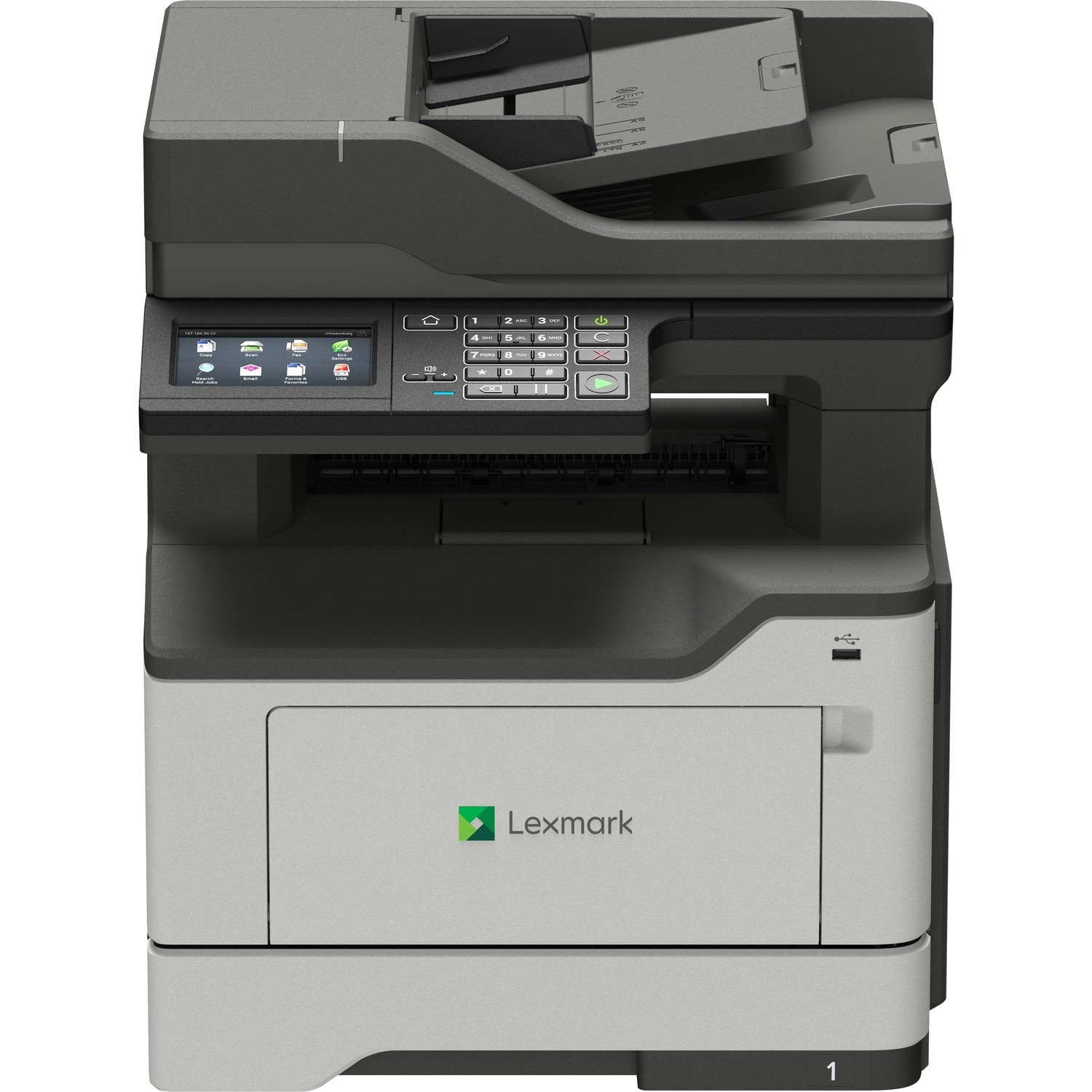 Lexmark MX420 MX421ade Laser Multifunction Printer-Monochrome-Copier/Fax/Scanner-42 ppm Mono Print-1200x1200 Print-Automatic Duplex Print-100000 Pages Monthly-350 sheets Input-Color Scanner-1200 Optical Scan-Monochrome Fax-Gigabit Ethernet