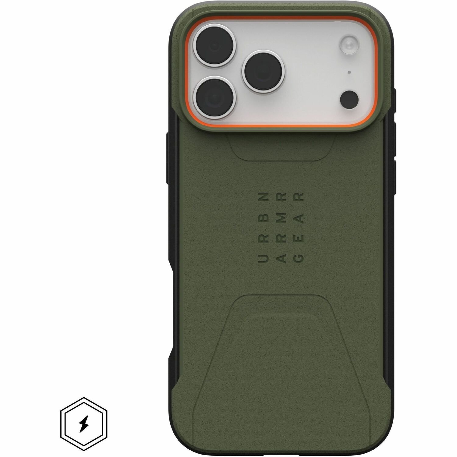 Urban Armor Gear Civilian Robuust Case voor Apple iPhone 17 Pro Max Smartphone - Olijf, Oranje