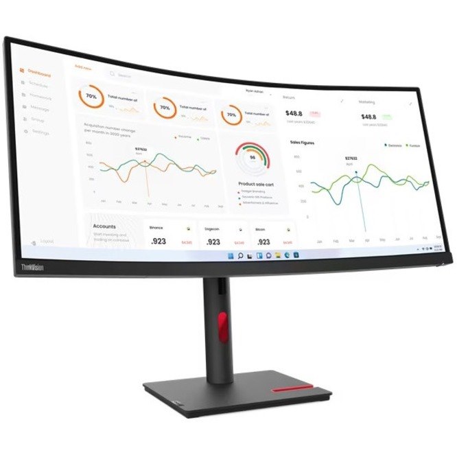 Lenovo ThinkVision T34w-30 34" Class UW-QHD Curved Screen LCD Monitor - 21:9 - Raven Black