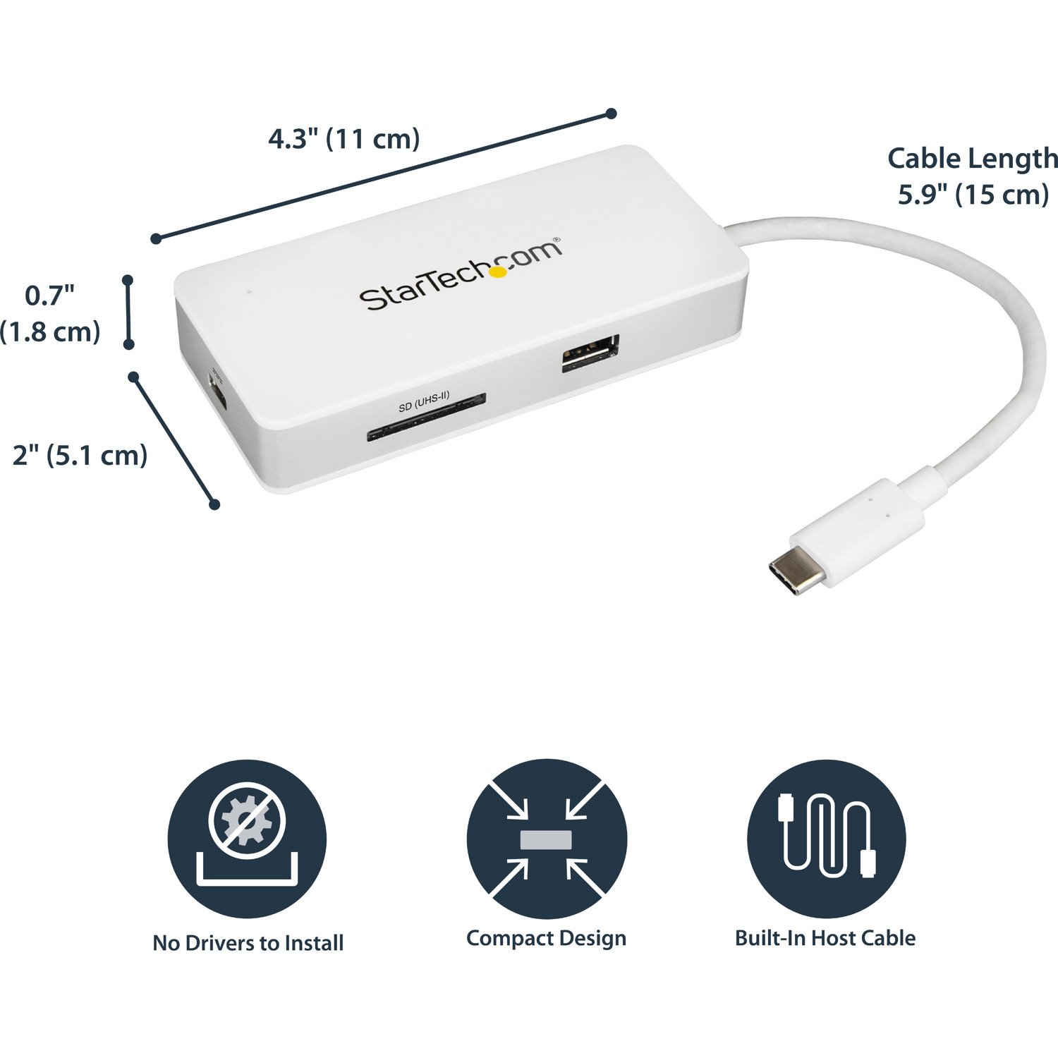 StarTech.com USB C Multiport Adapter - 4K HDMI - SD / SDHC / SDXC Slot (UHS-II) - Power Delivery - GbE - USB 3.0 Port - USB C Adapter - USB C Hub