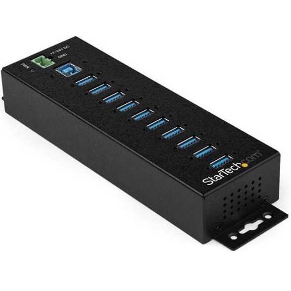 StarTech.com 10 Port USB Hub w/ Power Adapter - Metal Industrial USB 3.0 Data Hub - Din Rail, Wall & Desk Mount USB 3.2 Gen 1 5Gbps Hub