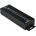 StarTech.com 10 Port USB Hub w/ Power Adapter - Metal Industrial USB 3.0 Data Hub - Din Rail, Wall & Desk Mount USB 3.2 Gen 1 5Gbps Hub
