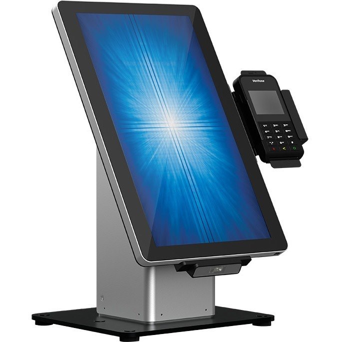 Elo Slim Desk Mount for Touchscreen Monitor, Cradle, Bar Code Reader, Fingerprint Reader, Webcam - Black, Silver