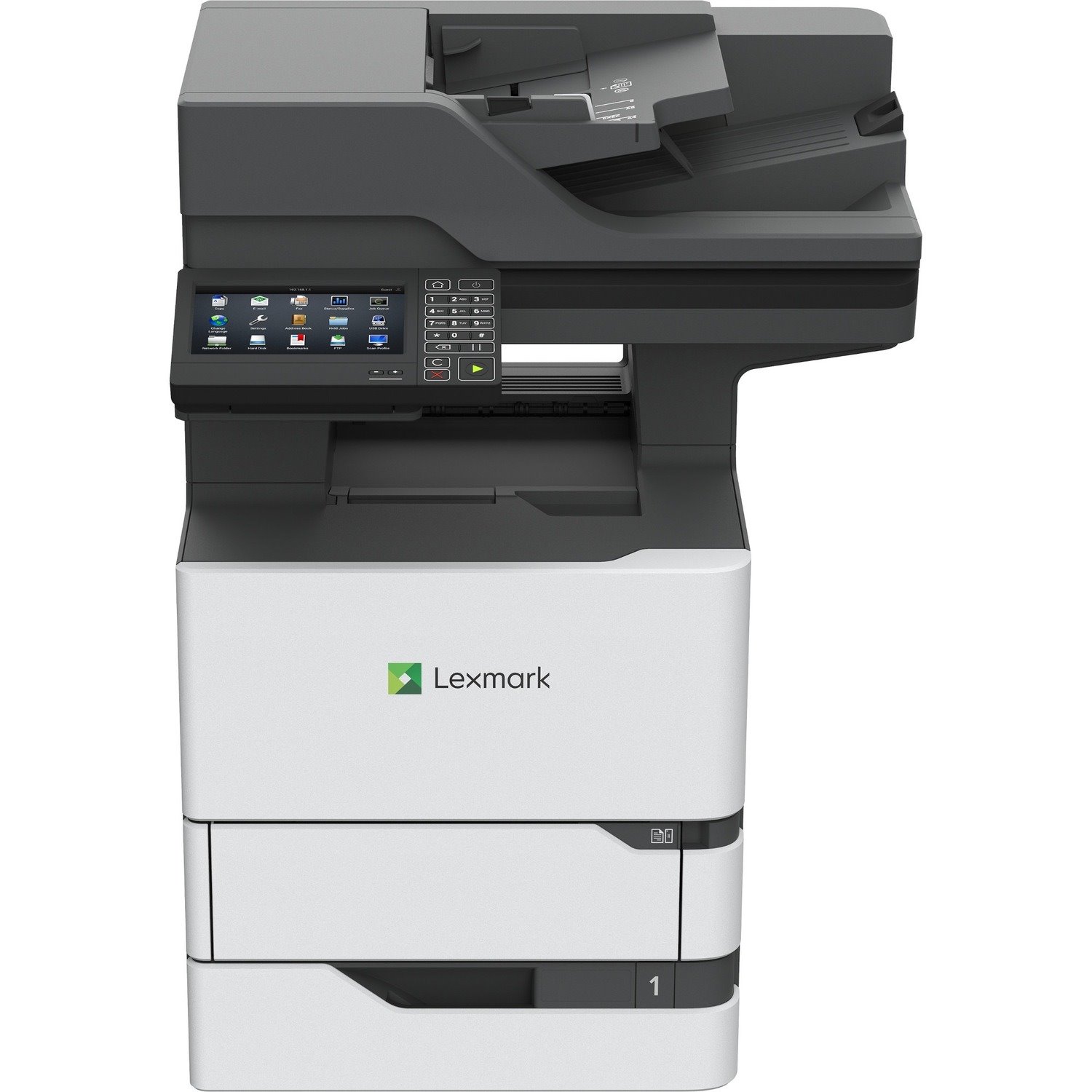 Lexmark MX720 MX721ade Laser Multifunction Printer-Monochrome-Copier/Fax/Scanner-65 ppm Mono Print-1200x1200 Print-Automatic Duplex Print-300000 Pages Monthly-650 sheets Input-Color Scanner-600 Optical Scan-Monochrome Fax-Gigabit Ethernet