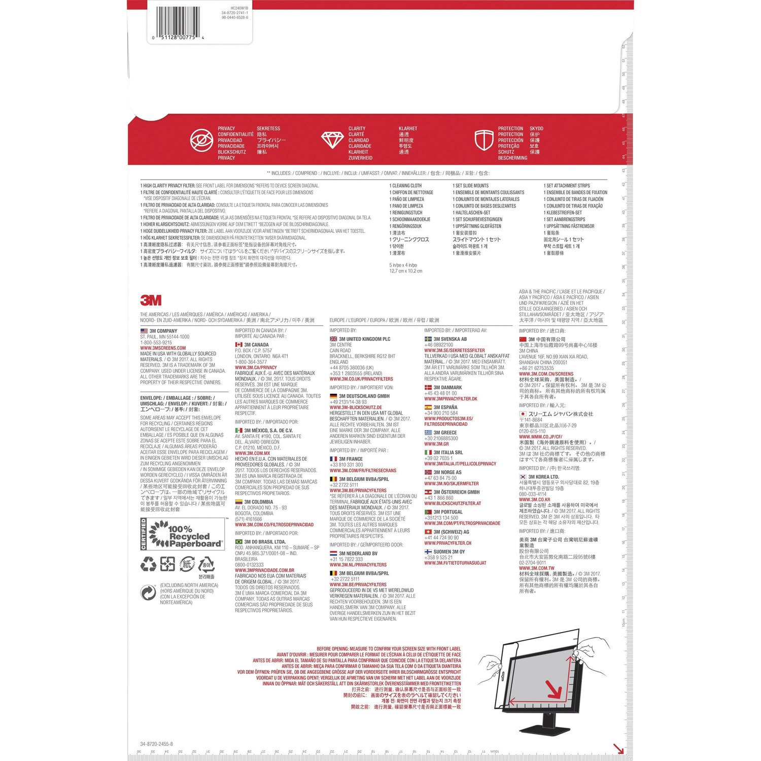 3M&trade; High Clarity Privacy Filter for 24in Monitor, 16:10, HC240W1B