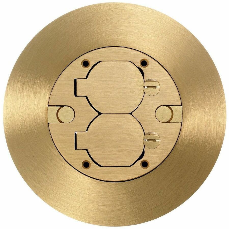 Hubbell Wiring Device-Kellems 1-Gang Cover/Carpet Flange, Round, Duplex Flaps, Mulit-Service, Brass