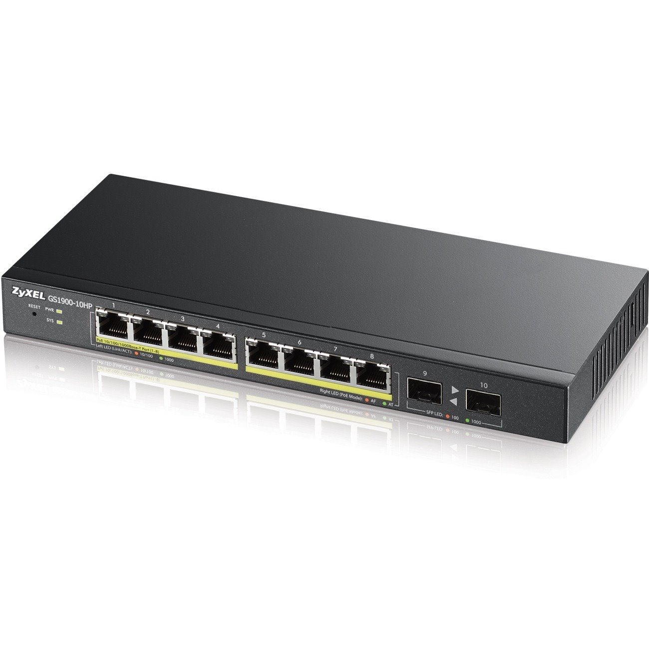 ZYXEL GS1900-10HP 8-Port Gigabit Smart Managed PoE Switch | 8 PoE+ Ports at 77W with 2 SFP Uplinks | Fanless