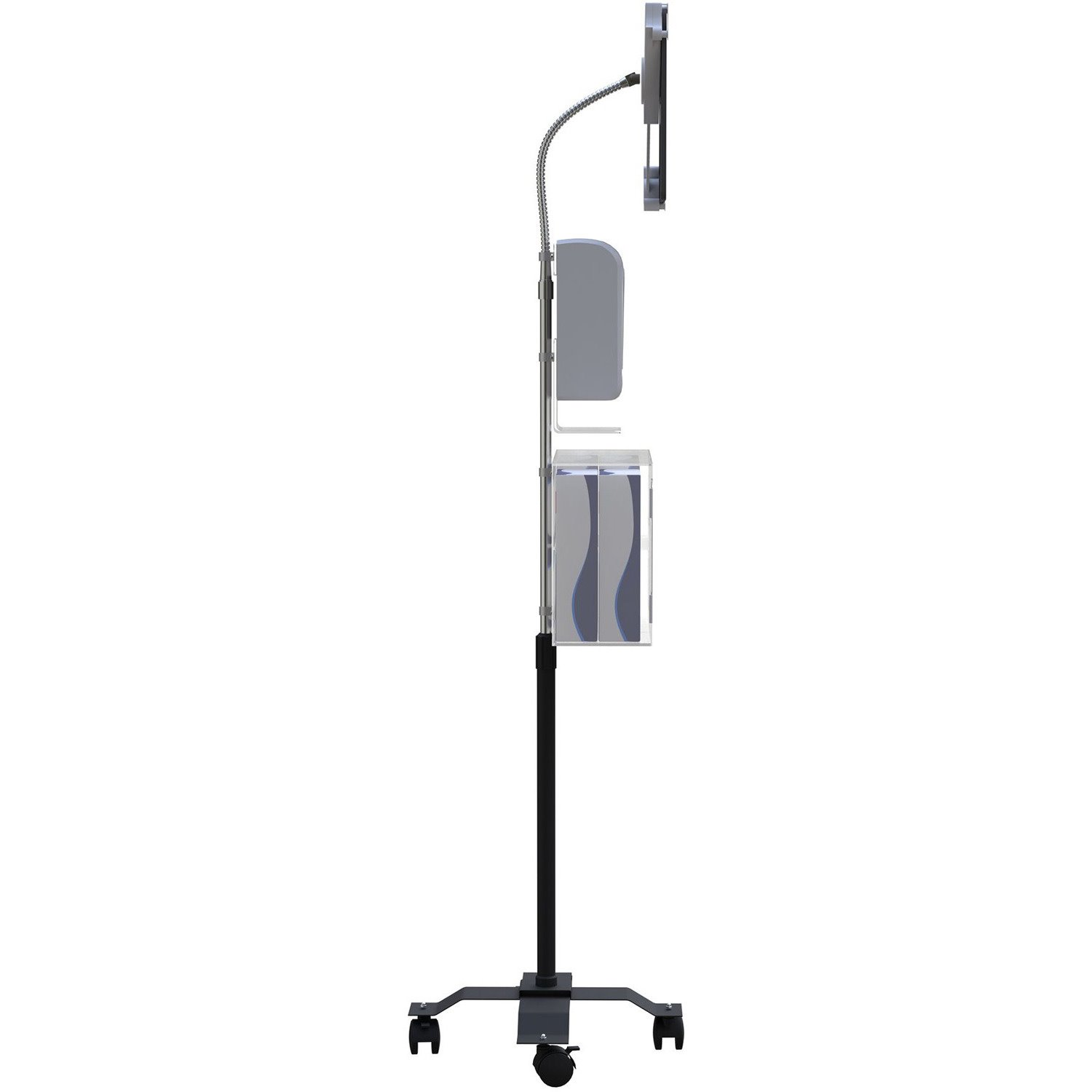 CTA Digital Compact Gooseneck Floor Stand for 7-13 Inch Tablets with Sanitizing Station & Automatic Soap Dispenser