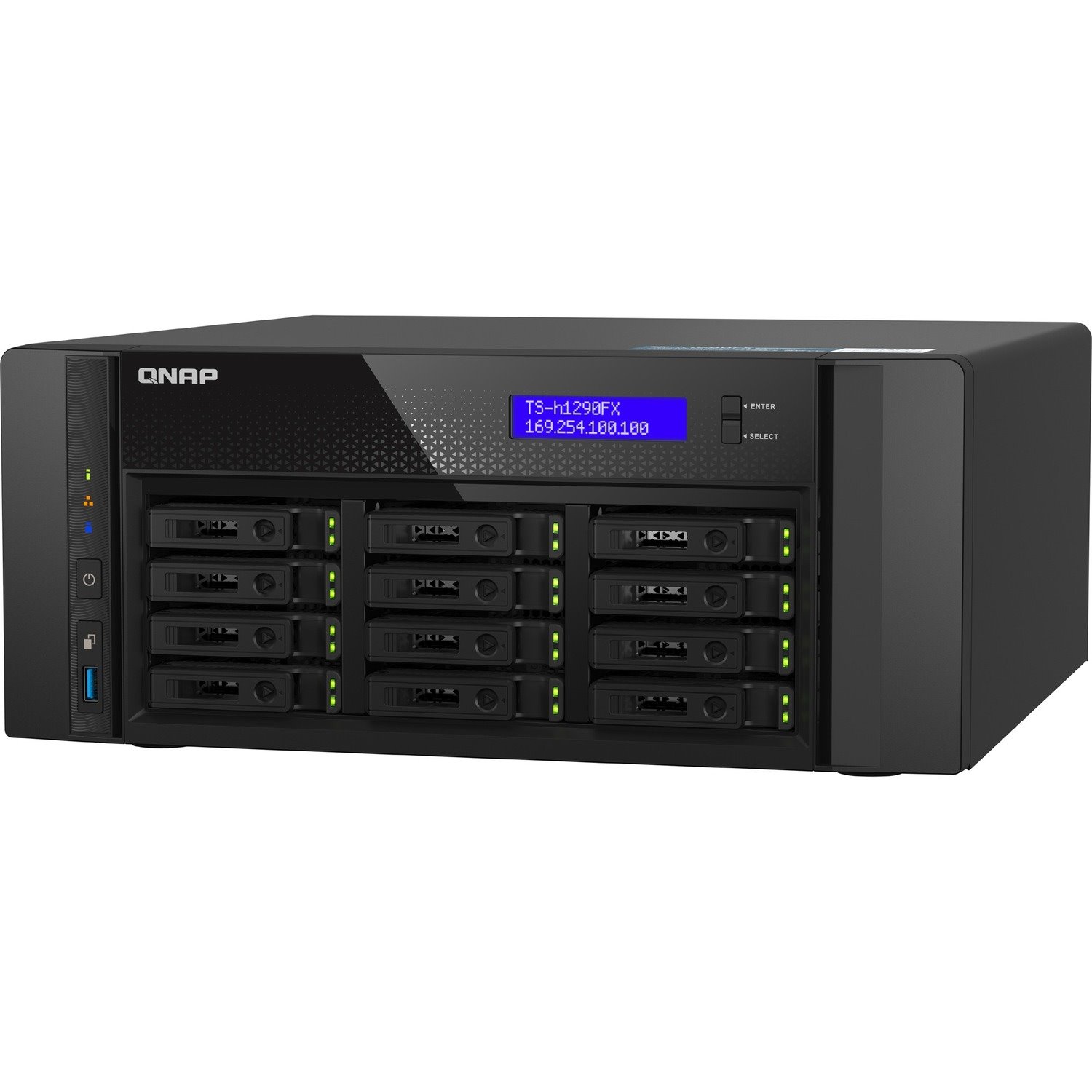 QNAP TS-h1290FX-7232P-64G 12 x Total Bays SAN/NAS-opslagsysteem - 5 GB Capaciteit flashgeheugen EPYC Octacore (8-core) - 128 GB RAM - DDR4 SDRAM Toren
