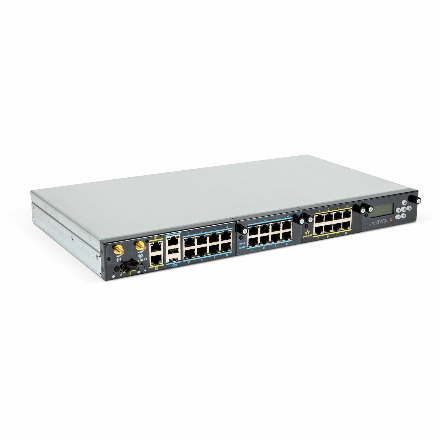 LM83X Console Server with 16 total serial ports & LCD card, dual DC power