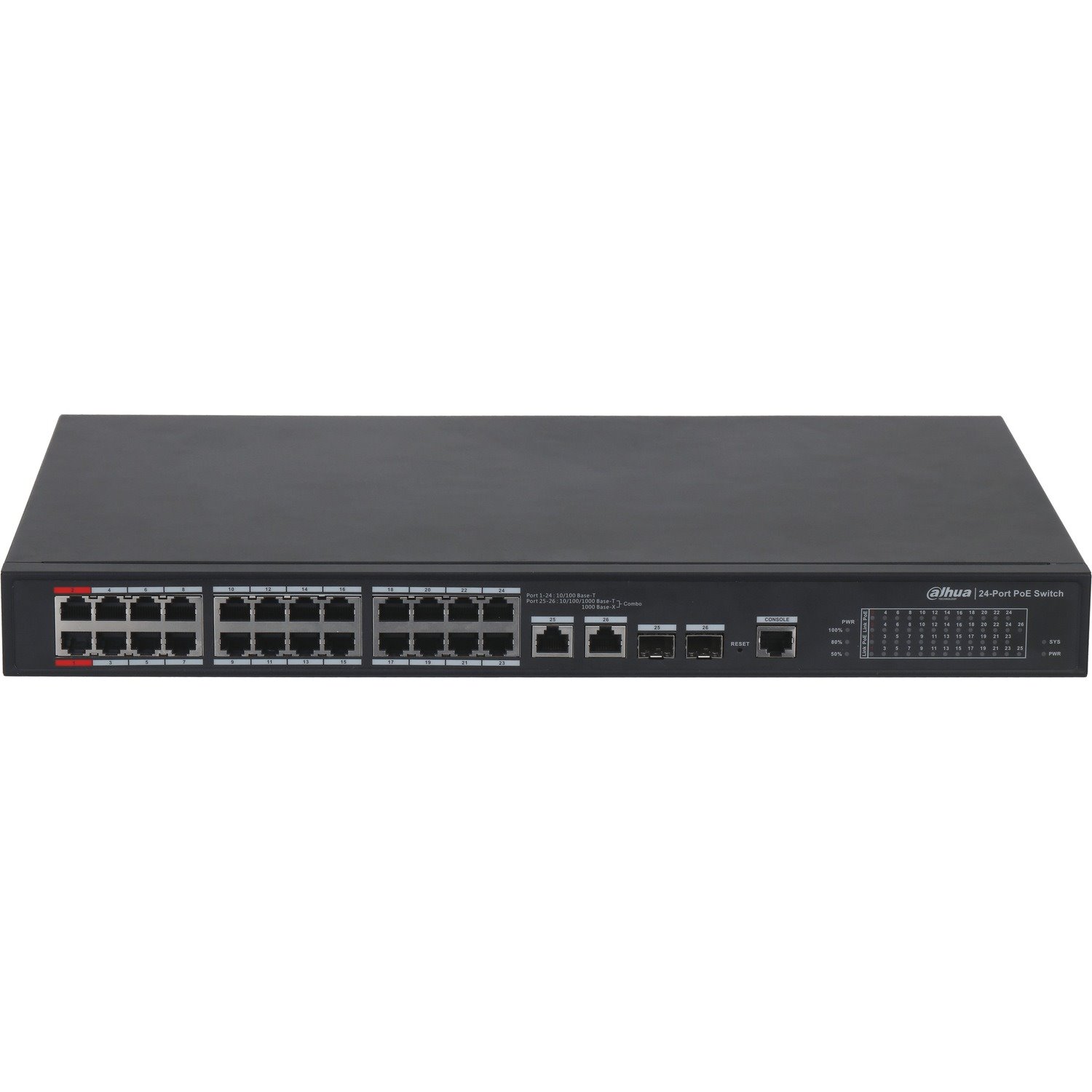 Dahua DH-PFS4226-24ET-360 26 Ports Manageable Ethernet Switch - Fast Ethernet, Gigabit Ethernet - 10/100Base-T, 10/100/1000Base-T, 1000Base-X