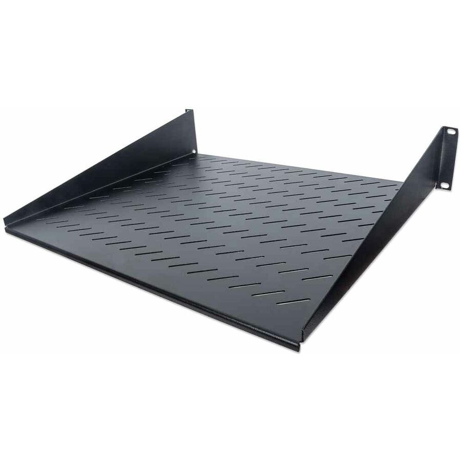 19" Cantilever Shelf, 2U, 2-Point Front Mount, 400mm Depth, Vented, Max 25kg, Black, Three Year Warranty
