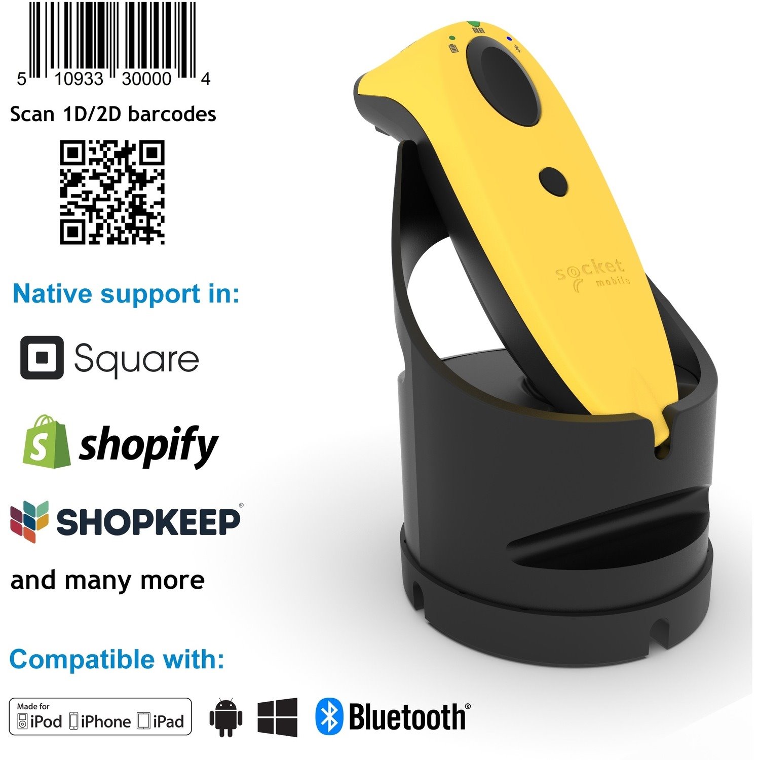 Socket Mobile SocketScan S740 Handheld Barcode Scanner - Wireless Connectivity - Yellow