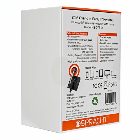 Spracht ZUM Over-the-Ear Bluetooth Headset & Base