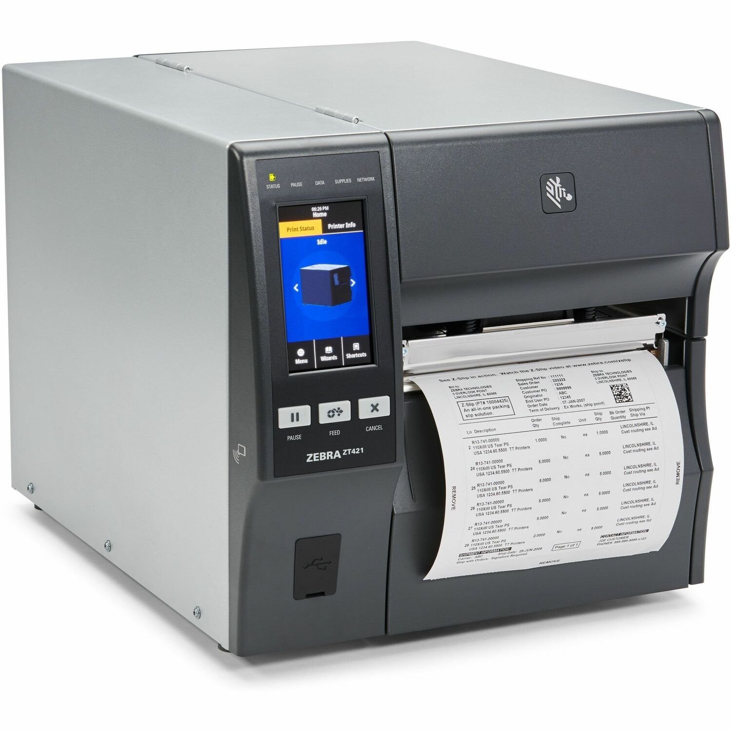 Zebra ZT421 Industrial, Manufacturing, Transportation & Logistic Thermal Transfer Printer - Monochrome - Label Print - Fast Ethernet - USB - USB Host - Serial - Bluetooth 4.2, 4.1 - IEEE 802.11ac Wireless LAN - UK, AUS, JP, EU