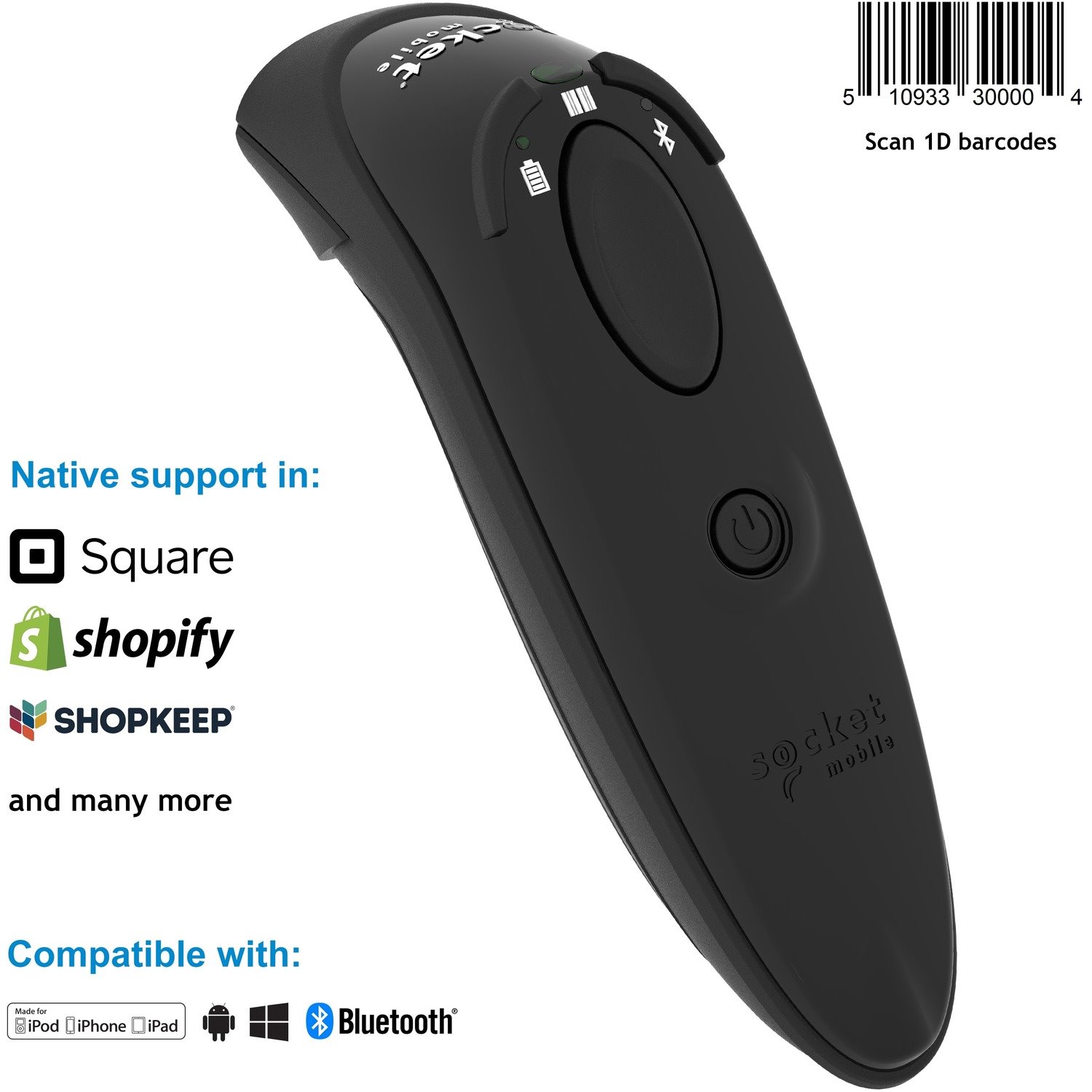 Socket Mobile DuraScan D730 Handheld Barcode Scanner - Wireless Connectivity - Black